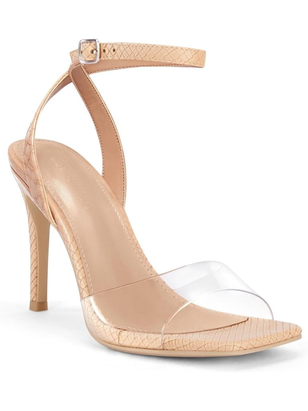 Women's Apricot Clear Heels Sandals Square Toe Ankle Strap High Heeled Stiletto